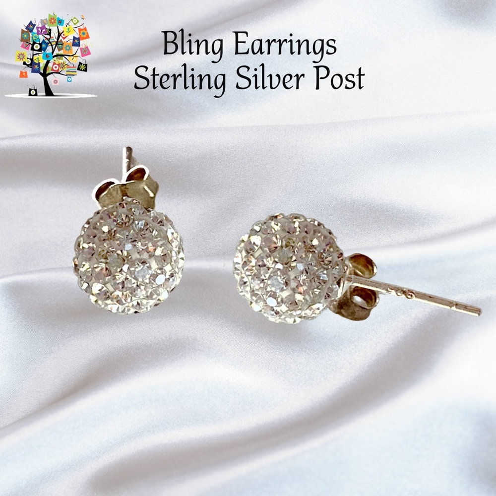 Bling Earrings with 925 Sterling Silver Stud Post - Picture 1 of 3